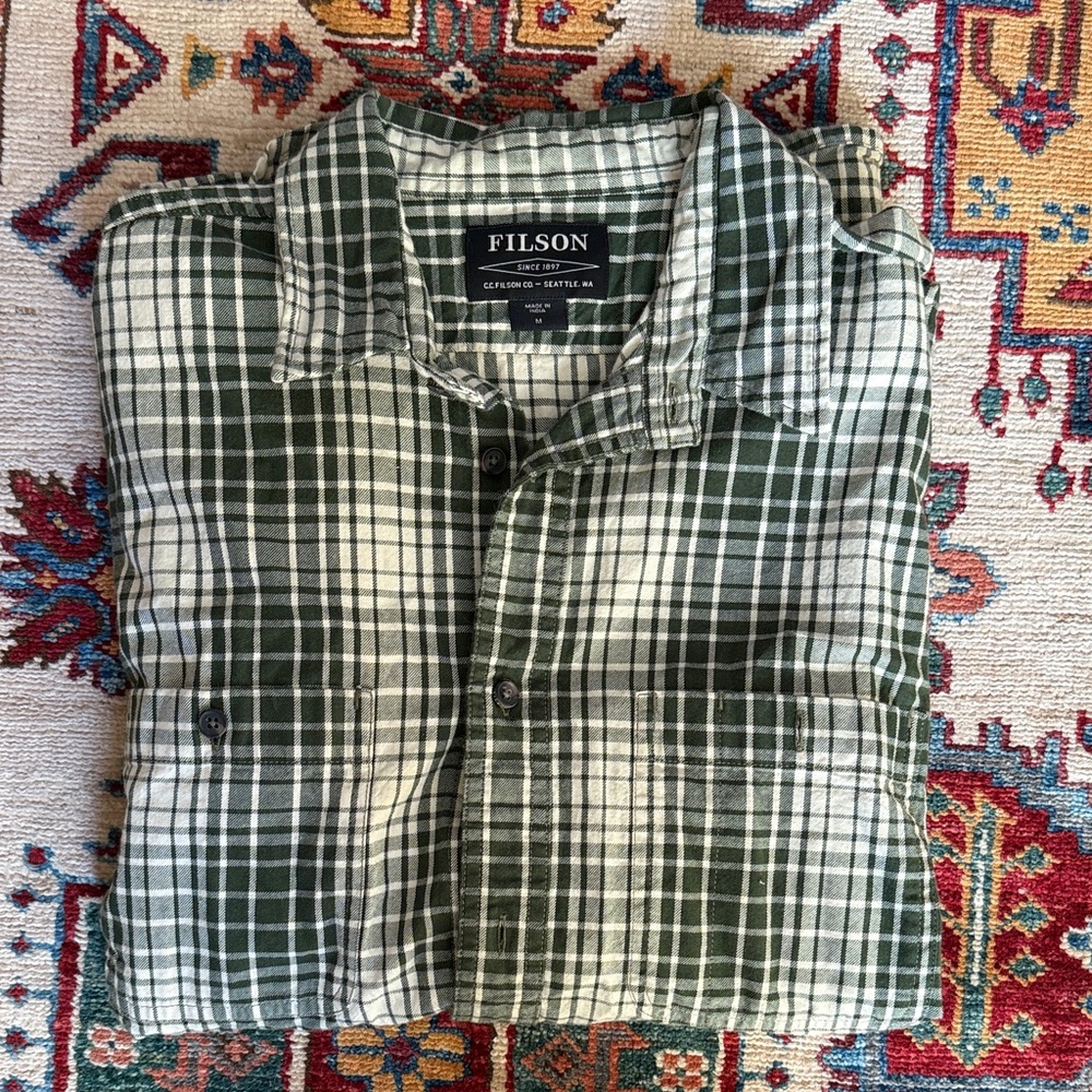 Filson Forest Green and White Plaid Longsleeve